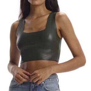 Commando Olive Faux Leather Square Neck Crop Top Size S Festival Party